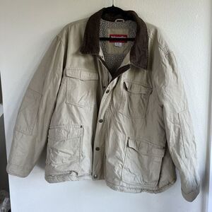 Vintage Wrangler Chore Coat Feild Jacket Khaki Sherpa Mens 3XL
